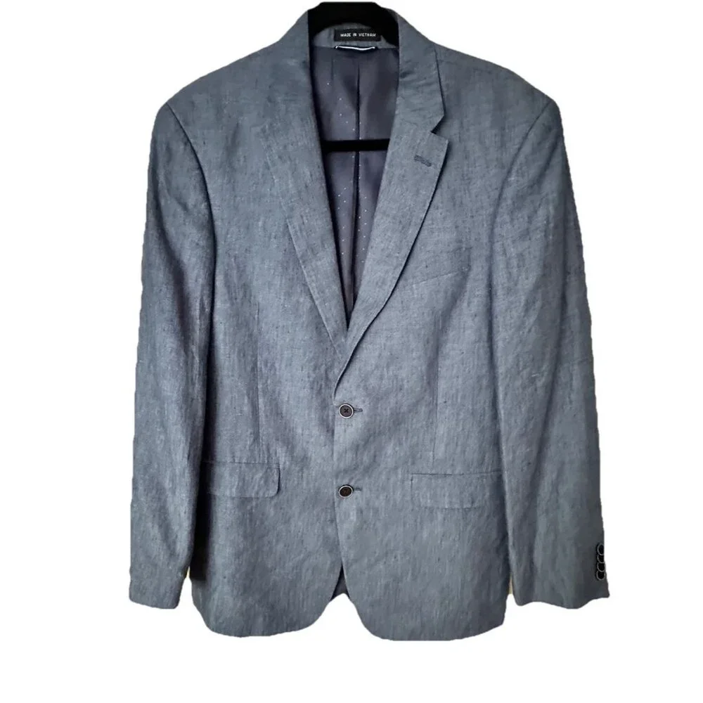 Tommy Hilfiger Men's Blue 100% Linen 2 Button Lined Sport Coat‎ Blazer Sz 38R